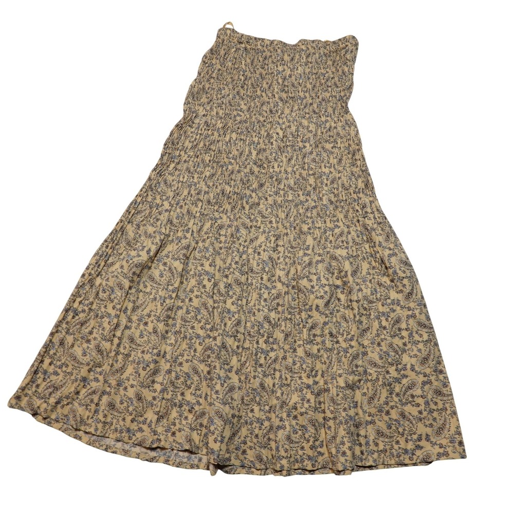 Uniqlo Ines De La Fressange Skirt Womens Large Beige Paisley Pleated Long Boho